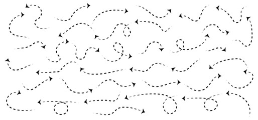 Hand-drawn Doodle arrows icon set or graphics collection. Pointer icons. Pointer graphic symbols. Sketch arrow design for business plan and education. Vector illustration.