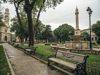 Obraz premium Historic Nizami Ganjavi Park, Guba, Azerbaijan: A Documentary Photography of Ancient City Park