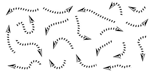 Hand-drawn Doodle arrows icon set or graphics collection. Pointer icons. Pointer graphic symbols. Sketch arrow design for business plan and education. Vector illustration.