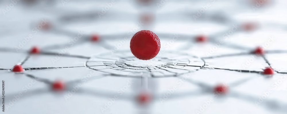Poster abstract network with red sphere on white background
