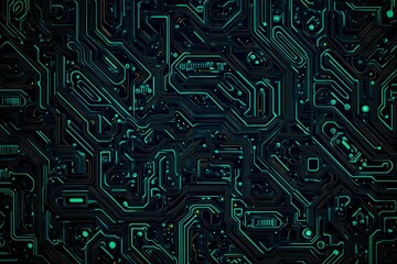 Abstract close-up of a glowing blue digital circuit board, showcasing intricate connections and technological design on a black background.
