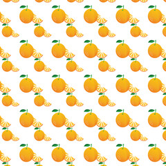 Seamless pattern with fresh oranges on white background. Vector illustration.