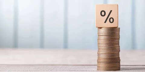 Stacked Coins with Percentage Block on Top