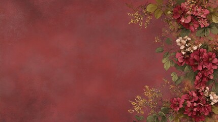 Elegant Floral Border on Red Textured Background