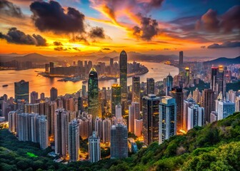 Fototapeta premium Hong Kong Skyline Sunset Timelapse - Stunning Peak Viewpoint Photography