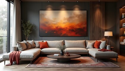Modern Living Room Sectional Sofa With Abstract Artwork