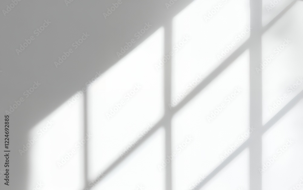 Poster abstract patterns of light and shadows on a minimalist white wall with a window frame effect for mod