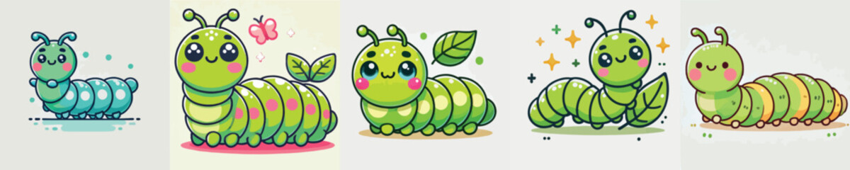 Very cute green caterpillar vector
