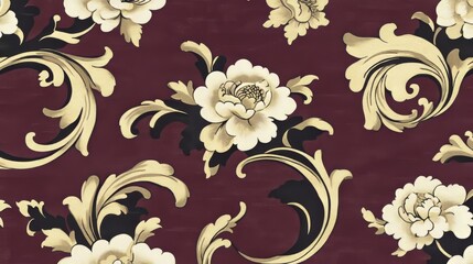 Elegant Floral Damask Pattern Burgundy Background (1)
