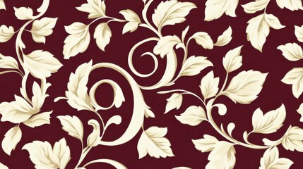 Elegant Floral Damask Pattern Burgundy Background