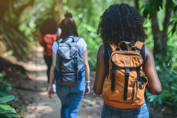 Title: Friends of all ages bonding over a joyful hiking adventure in a picturesque park, highlighting the importance of fitness, enjoyment, and outdoor activities.