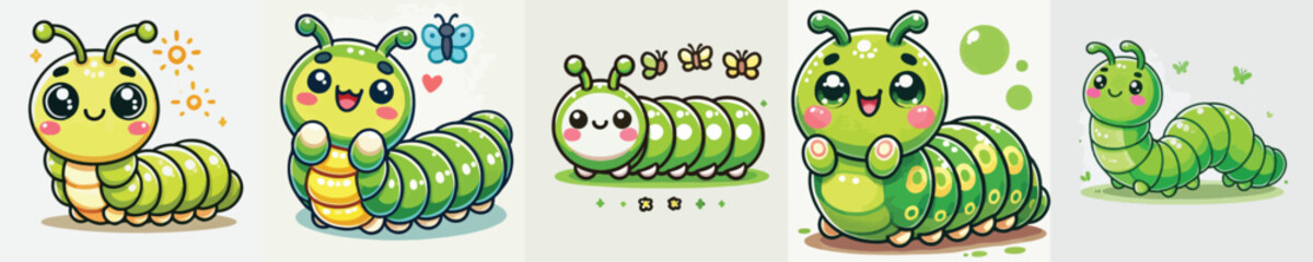 Very cute green caterpillar vector