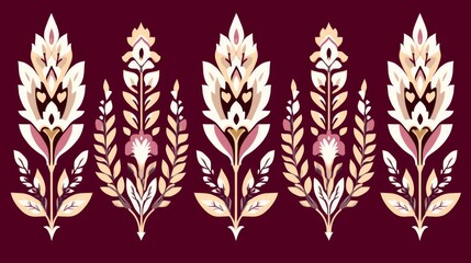 Elegant Floral Damask Pattern Design Border Illustration