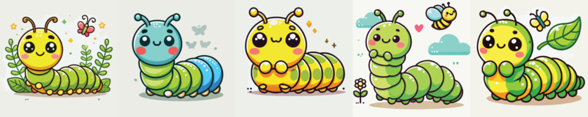 Very cute green caterpillar vector
