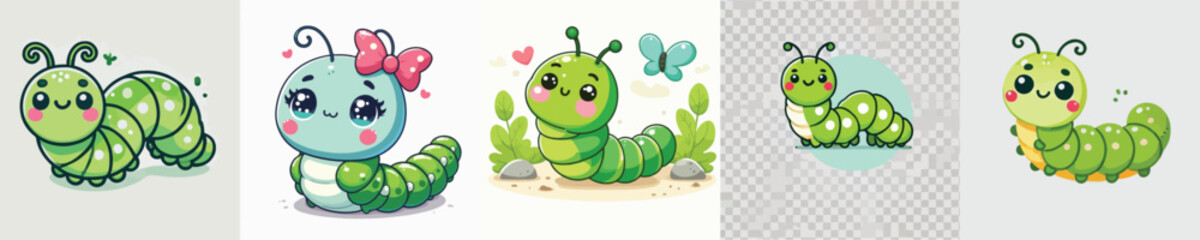 Very cute green caterpillar vector