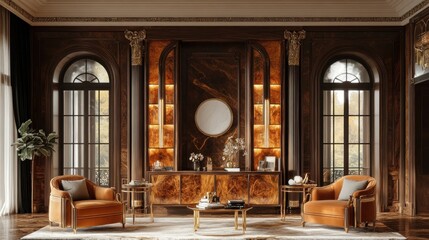 Luxurious living room, autumn view, elegant design, interior design inspiration