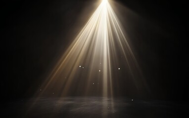 Single spotlight beam with dust particles on a dark background for dramatic and cinematic artistic themes