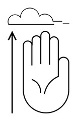 Obraz premium Hand outline with upward arrow and cloud suggest progress. Ideal for aspiration, success, growth, motivation, potential, upward mobility, achievement. Line metaphor
