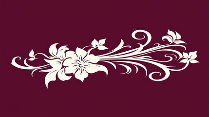 Elegant Floral Design, Swirls and Flowers, Burgundy Background