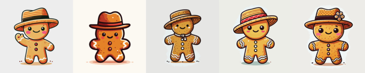 cute gingerbread vector wearing hat