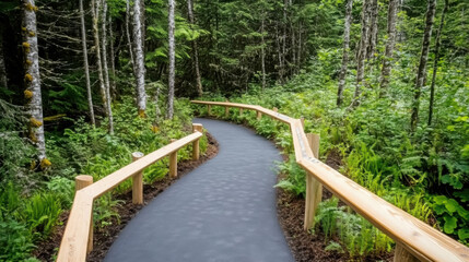 Obraz premium Inclusive nature trail in forest for accessible tourism adventures