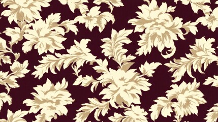 Elegant Floral Pattern Dark Burgundy Background with Beige Blooms