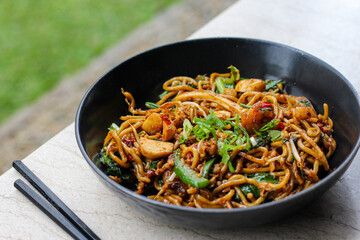 Mie Goreng Seafood. Seafood fried noodle.