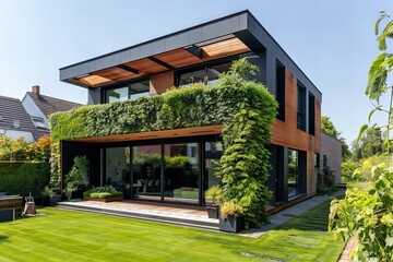 Breathtaking aerial perspective of contemporary residences displaying innovative architectural styles and lavish gardens.