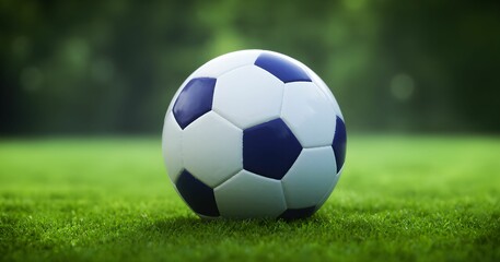 Fototapeta premium Football on green grassy field for playing