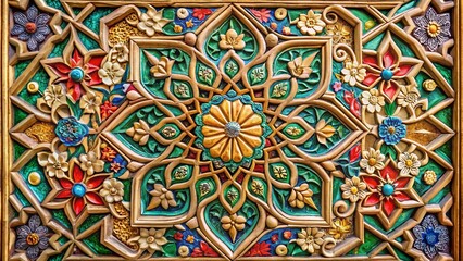 Islamic Arabian Floral Ornament Frame: Intricate Architectural Detail Stock Photo