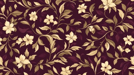 Obraz premium Elegant Floral Pattern Design with Beige Flowers and Brown Leaves