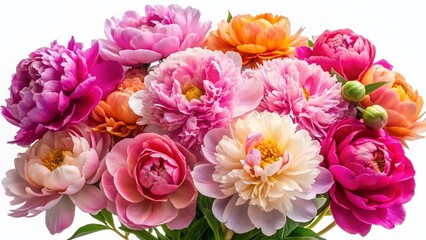 Obraz premium Isolated Blooming Peonies: Elegant White Background Stock Photo