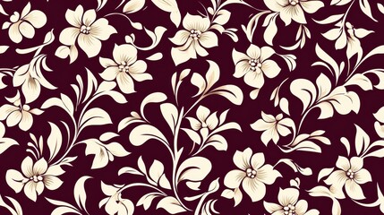 Elegant Floral Pattern Design, Burgundy Background, Cream Flowers