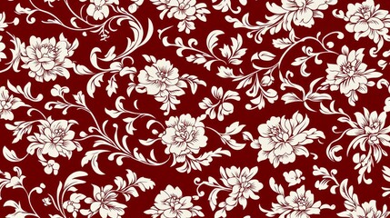 Elegant Floral Pattern Seamless Design Red Background White Flowers