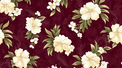 Elegant Floral Pattern Seamless Design White Flowers Maroon Background