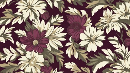 Elegant Floral Pattern with Burgundy Background and Cream Flowers
