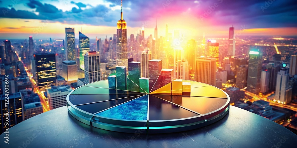 Poster isometric 3d pie chart puzzle infographic: business data analysis report template