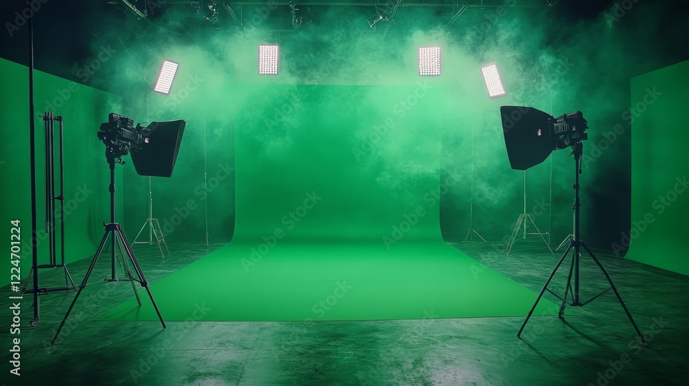 Aufkleber green screen studio with a smooth, seamless backdrop and clean lighting setup for advanced editing