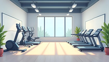 Fototapeta premium Modern Fitness Center with Treadmills and Exercise Bikes