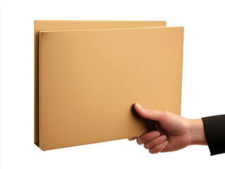 Fototapeta premium hand holding a file folder with a brown album-style document