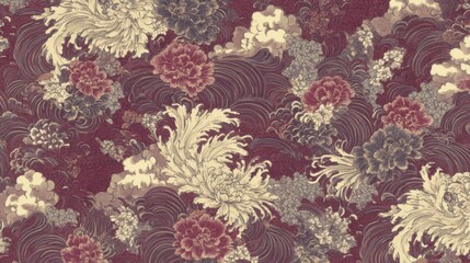 Elegant Floral Wave Pattern Design in Vintage Style
