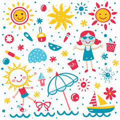 Obraz premium Happy summer kids playing on beach.