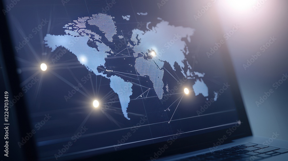 Poster global connectivity digital world map interface