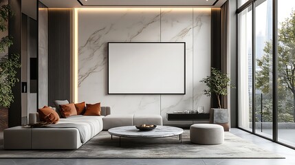 A mockup of an empty black frame on the wall