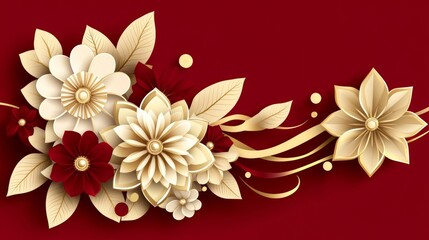 Elegant Gold and Burgundy Paper Flowers Design