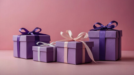 purple gift boxes on pink copyspace background