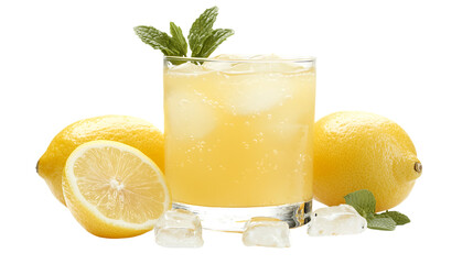 PNG Refreshing Homemade Lemon Ice Drink with Mint Garnish isolated on transparent background