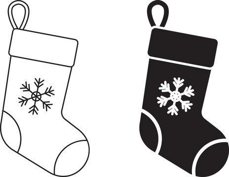 outline silhouette christmas stocking icon set