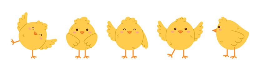 Cute little chick set. Childish print for nursery, kids apparel, poster and postcard. Flat isolated vector illustration