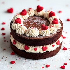 Valentine&rsquo;s Day special cake on white background top view